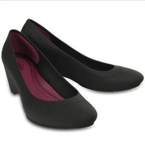 Croc's Dual Comfort Lina Wedge Heels Pumps Shoes 9 Black Work Casual Waterproof